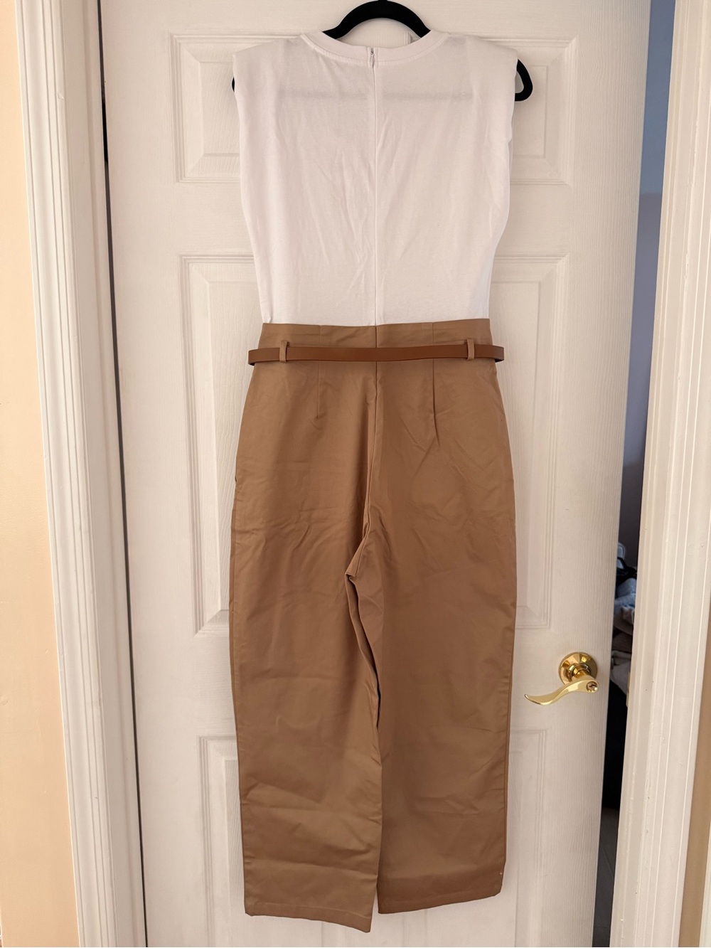 NEW! Zara - Belted Jumpsuit - Size XS - Camel/White - Picture 2 of 4